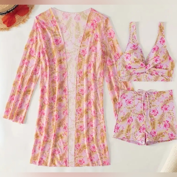 2/$50 NEW Floral Butterly Pastel Pink 2 Piece Swim Suit With Cover-Up(#1,315) - Picture 4 of 9